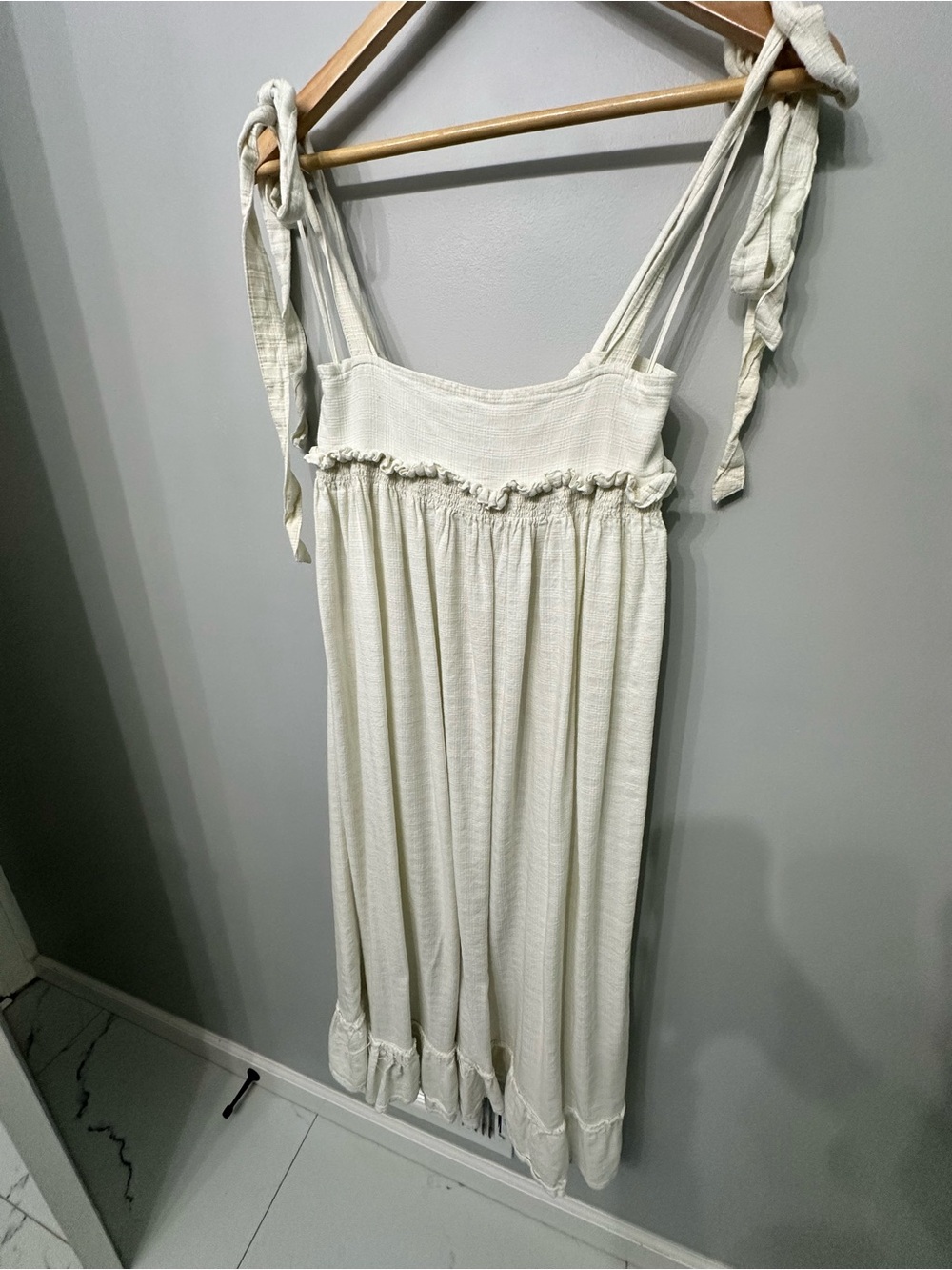 Free People Cream Tie-Shoulder Sundress (linen blend)